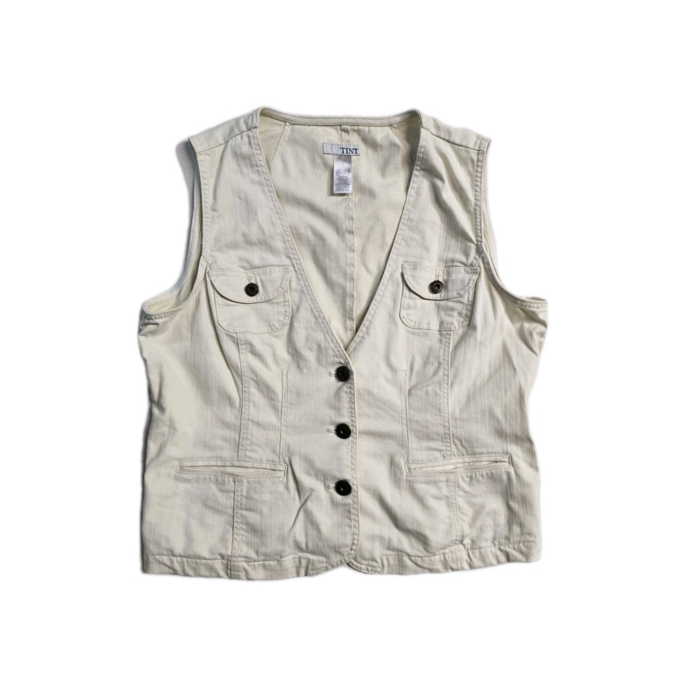 Tint Jeans Women's Denim  Western Cowgirl Vest  Ivory  L